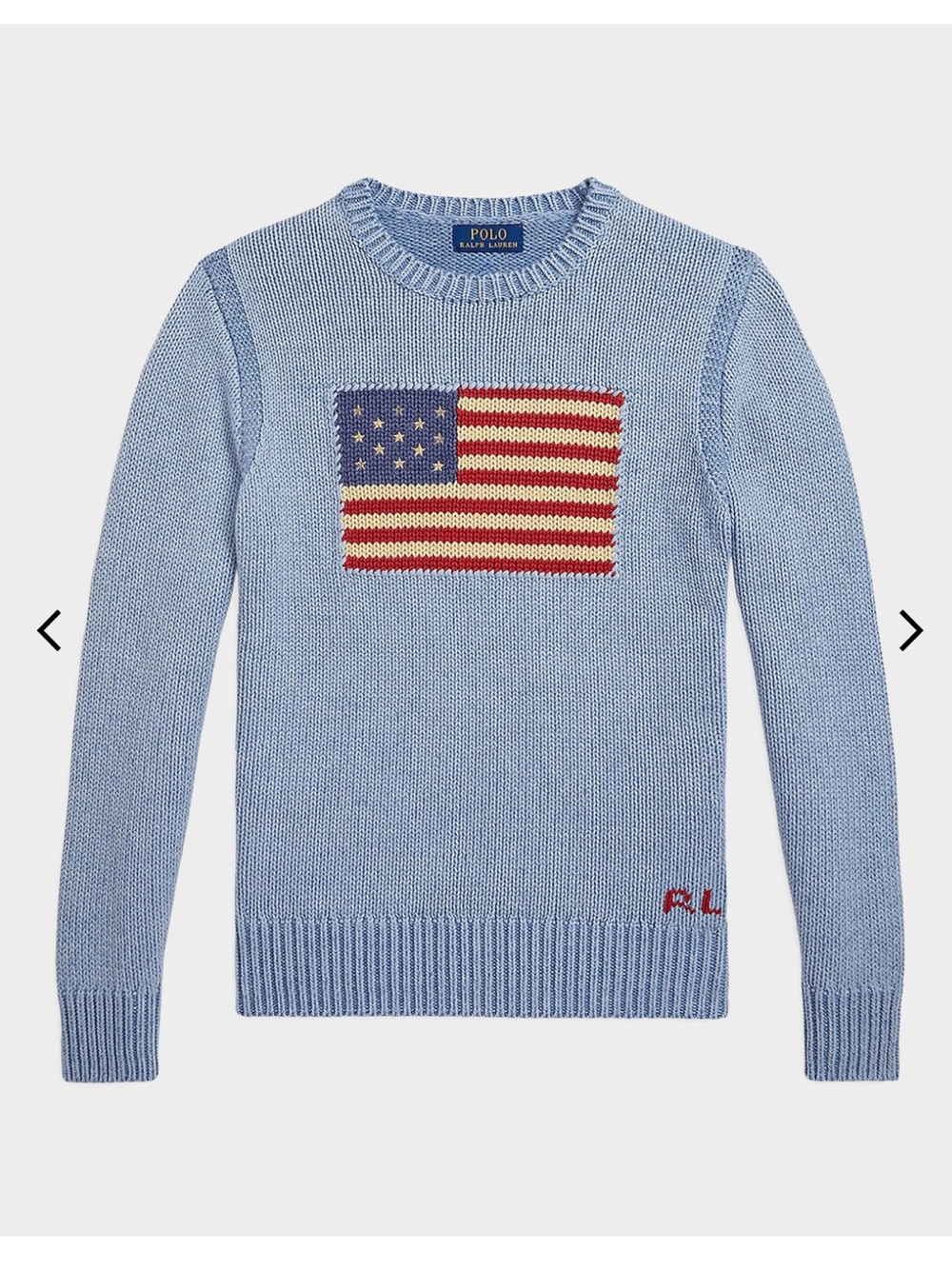 Polo by Ralph Lauren Light Blue Crewneck Sweater with Flag Intarsia